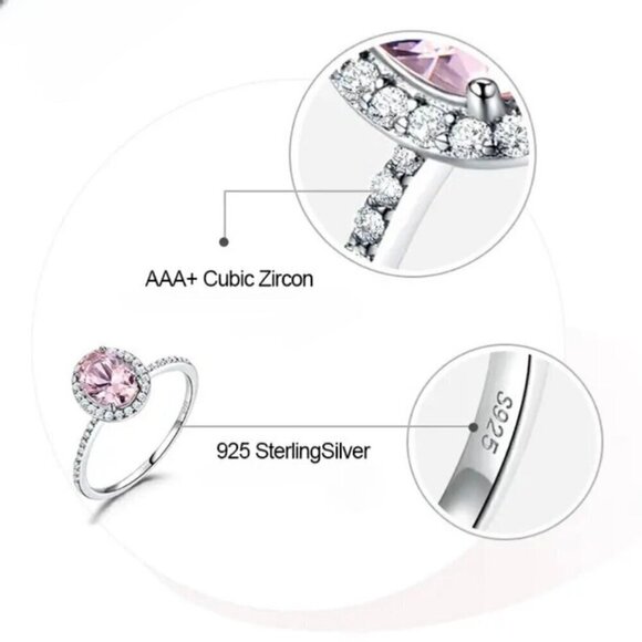 NWT Pink Sapphire Ring Sz.8 S925 Silver Halo Oval Solitaire Quiet Luxury Glam - Picture 8 of 10